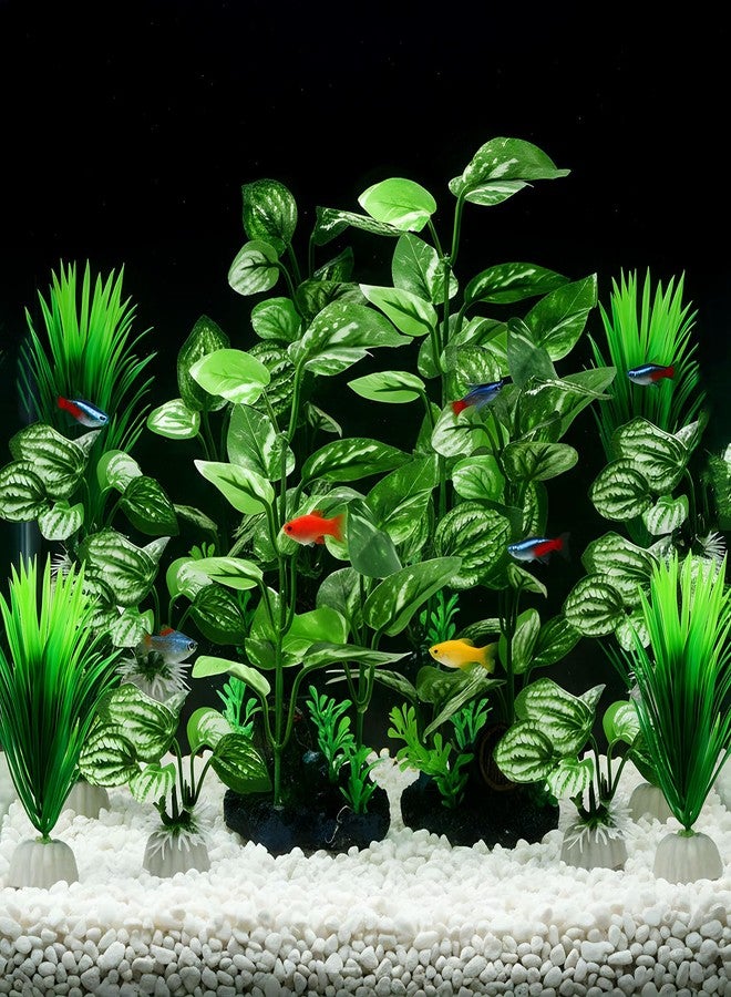 Maysing 14 Pcs Aquarium Decorations Fish Tank Artificial Plastic Plants Silk Aquarium Plants Aquatic Water Grass Foreground Decor for Fish Tank Decoration - Image 1